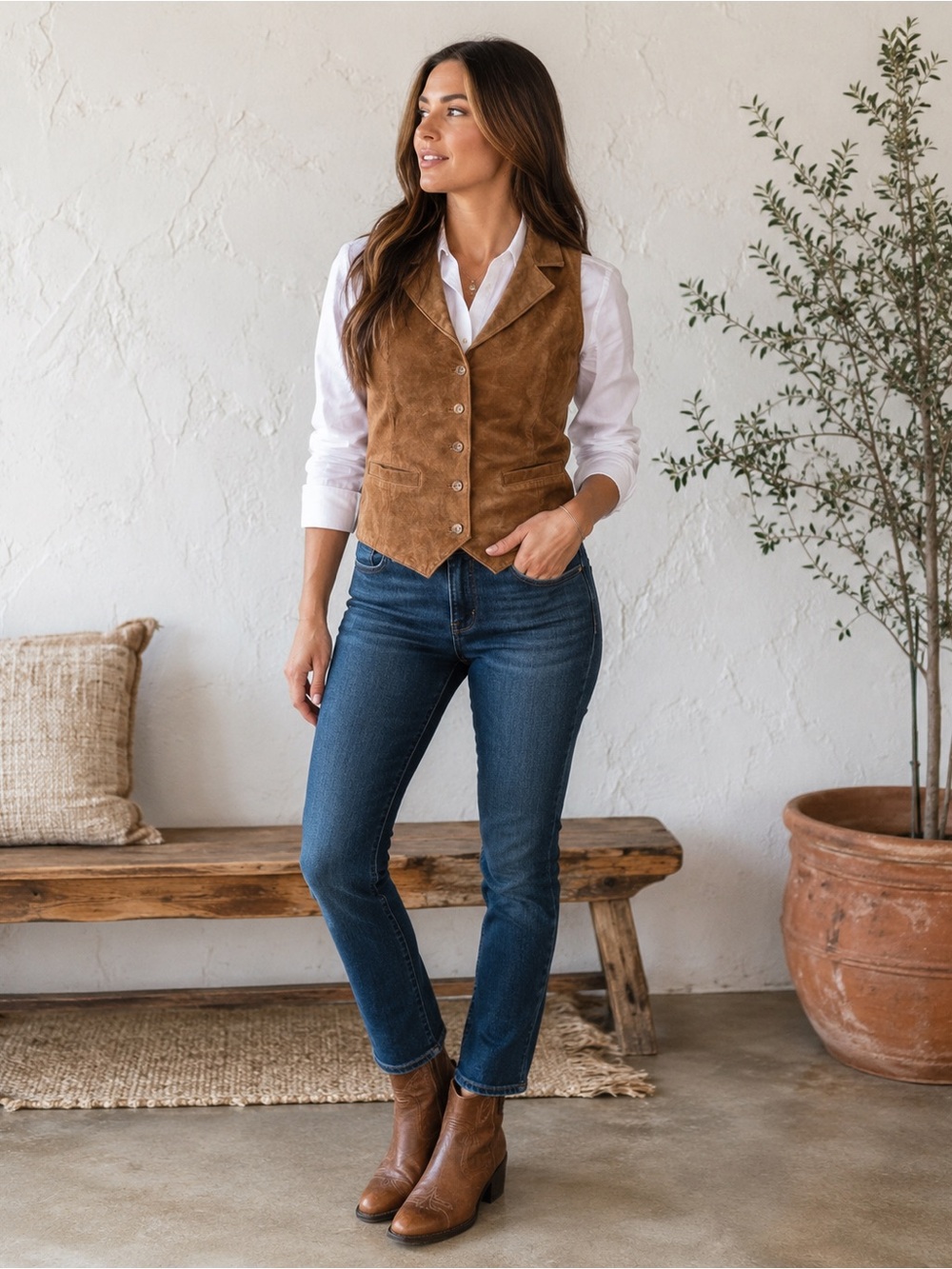 Western Boho Vintage Genuine Suede Leather Vest Beth Dutton Ranch Size L